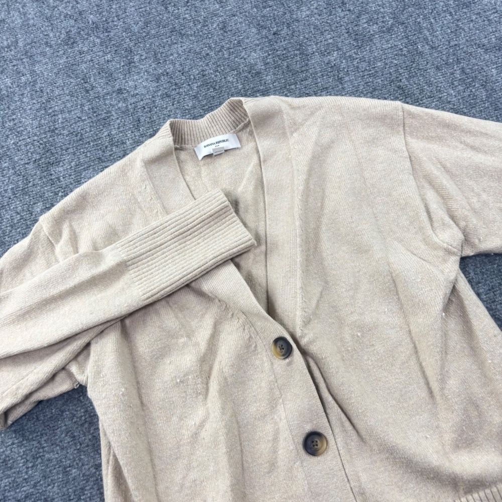 Banana Republic Cardigan M Beige Wool Blend‎ Ribbed V-Neck Button Front Womens